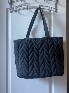 kate spade Quilted Black Tote with Leaf Stitching